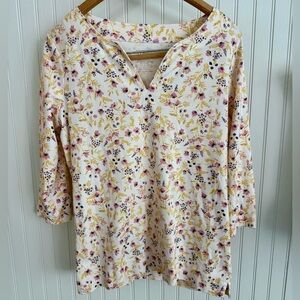 L.L. Bean Floral 100% Cotton Shirt Size Small Pink, Purple, and Yellow Floral